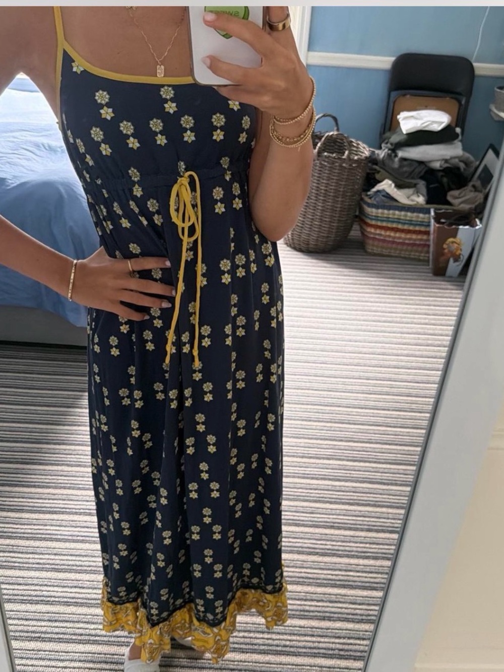 Juicy Couture Navy Maxi Dress with Yellow Floral Accents